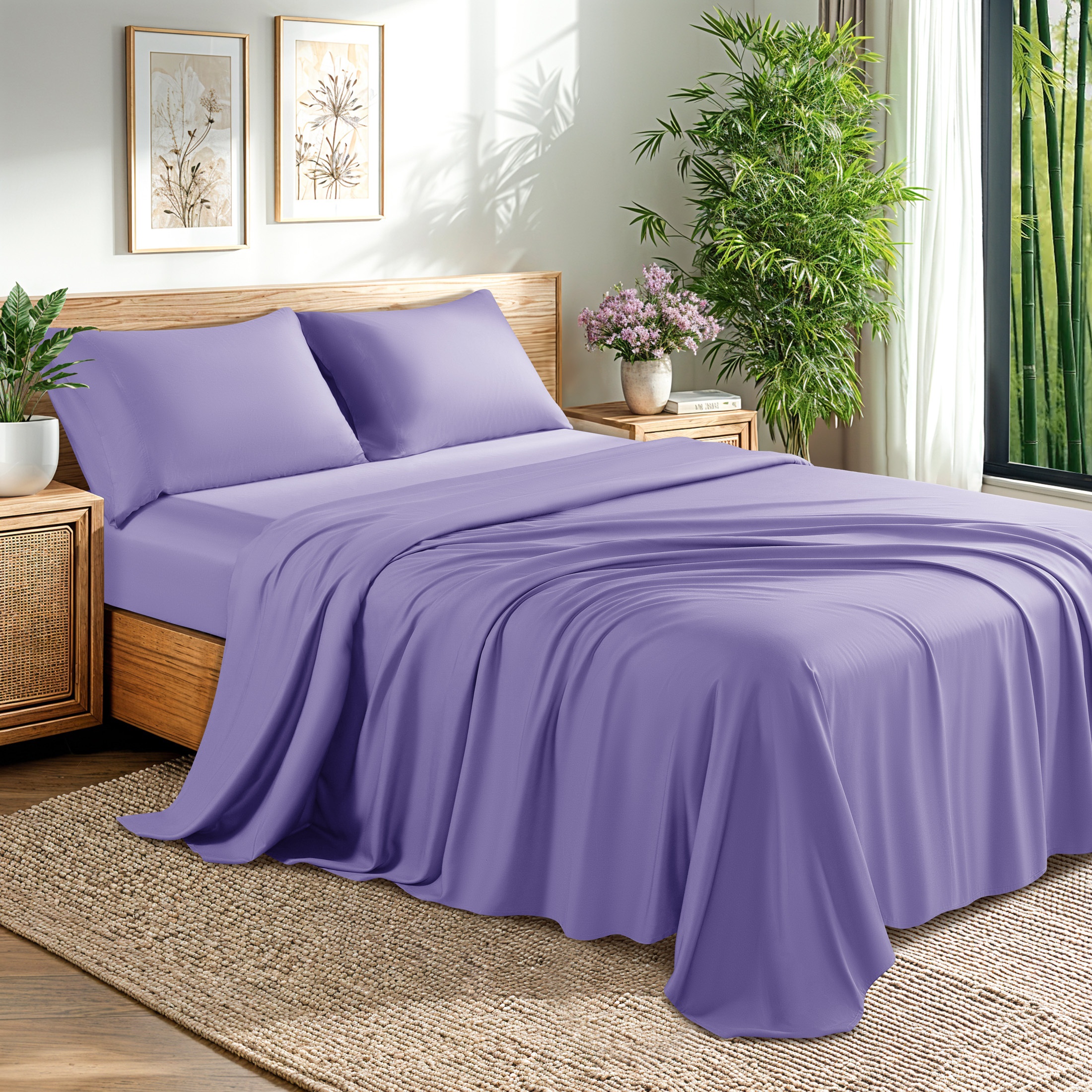 TEMU Upgraded 4pcs Bamboo Sheet Set, Gentle And Skin-friendly, 16" Deep Pocket Wrinkle And Shrink Resistant, Quality Bedding, Includes Fitted Sheet,