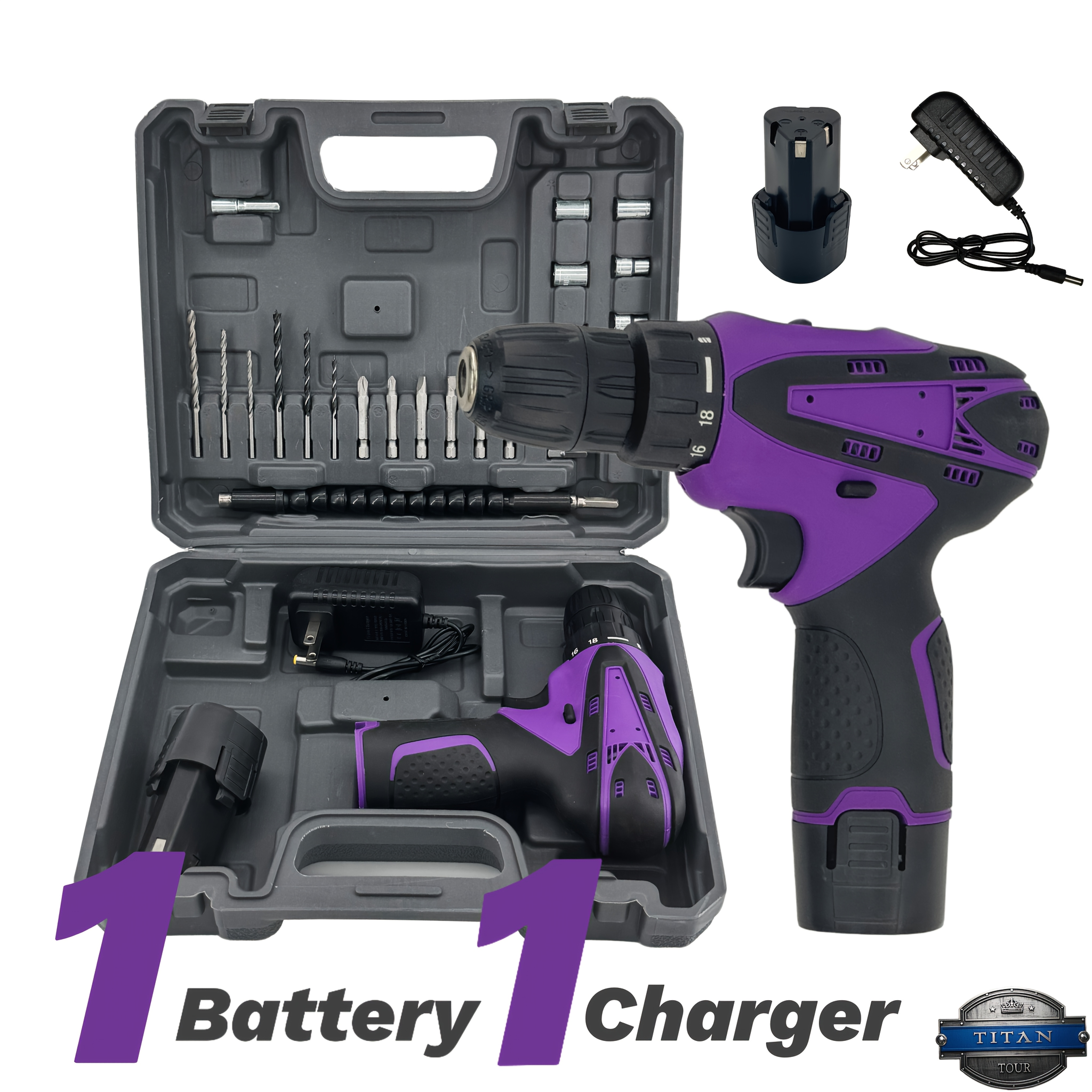 TEMU 24pcs Brushless Drill Set | 12v High-torque With Dual 1200mah Batteries | Includes 1 Battery And Charger | Features A 10mm Metal Keyless Chuck |