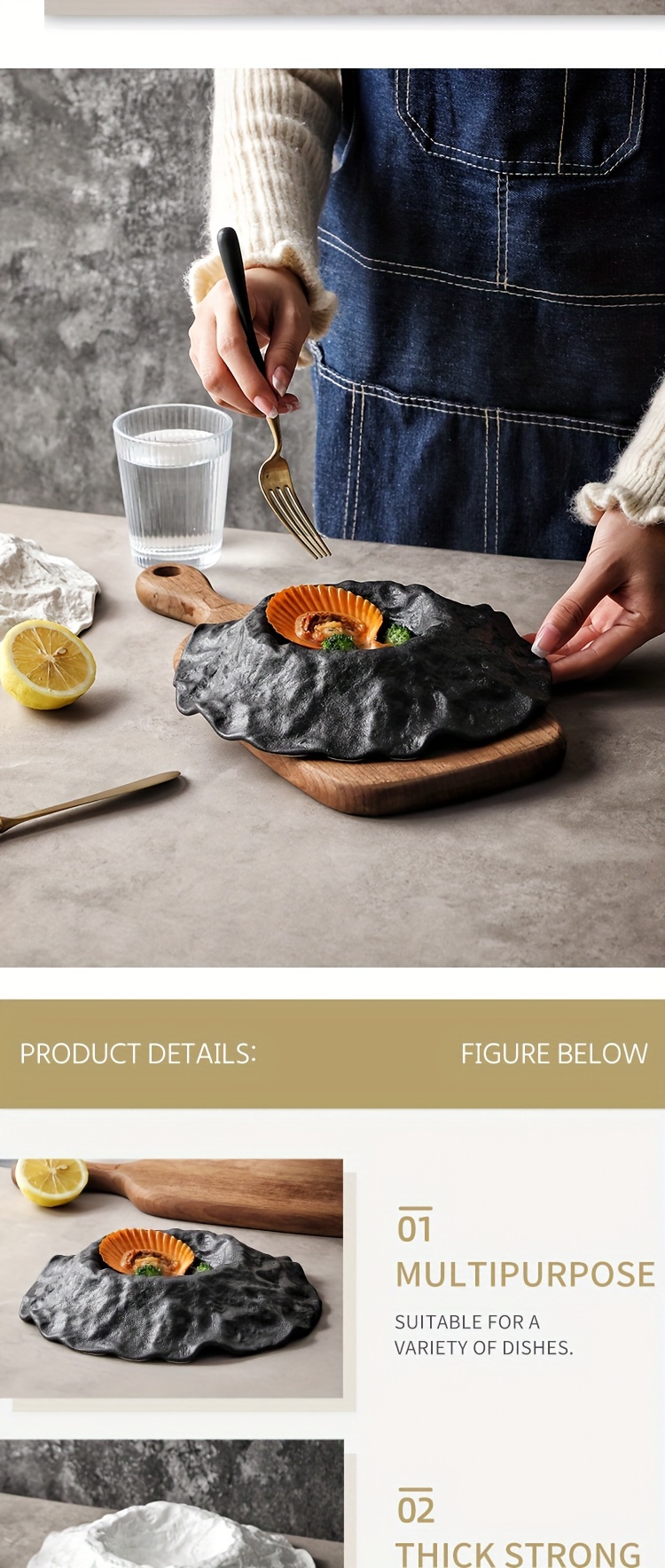 Elegant Ceramic Serving Platter - Rectangular, Versatile for Steak, Breakfast, Desserts & Salads - Perfect for Home and Restaurant Use