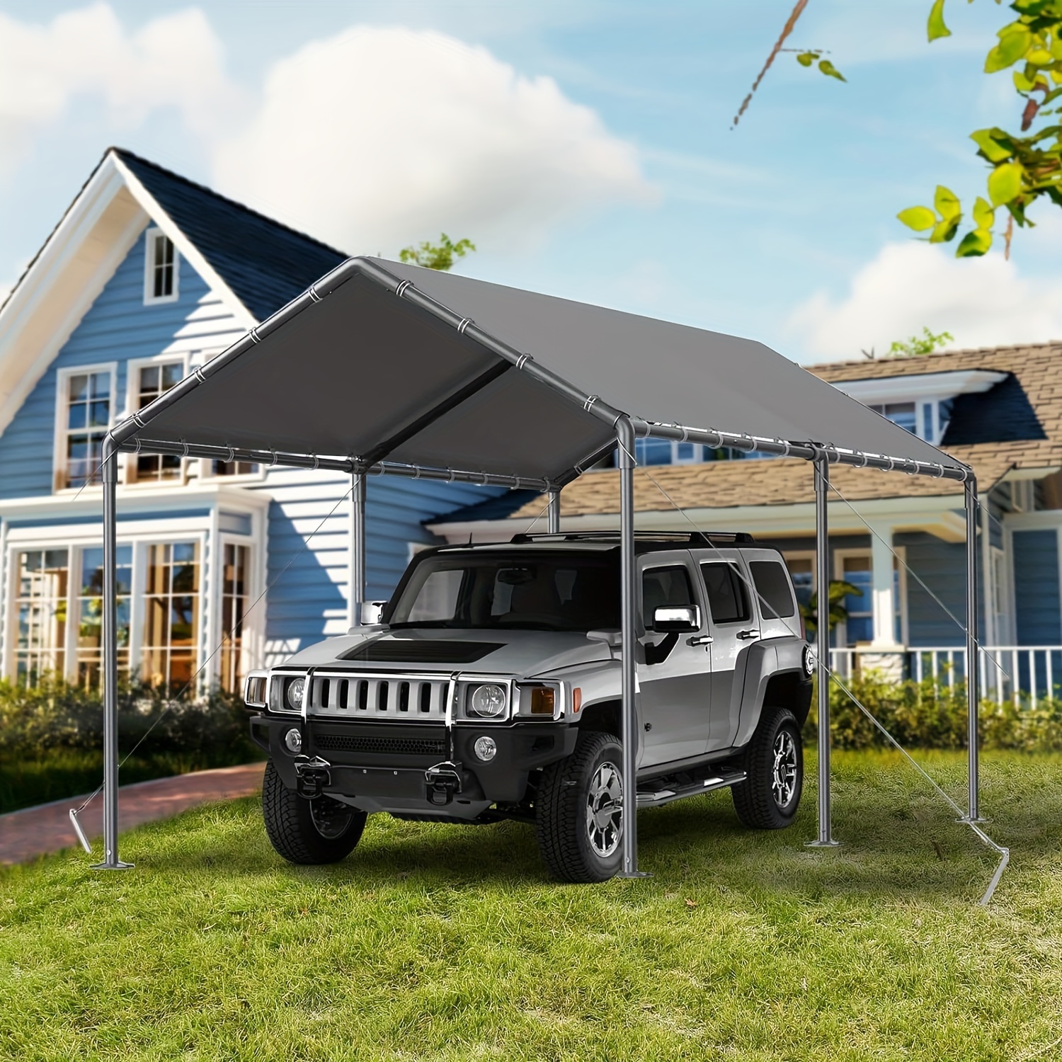 

Carport, 10×20 Carport Portable Garage Tent With 6 Reinforced Metal Poles And Waterproof Shade Cover For Outdoor (grey)