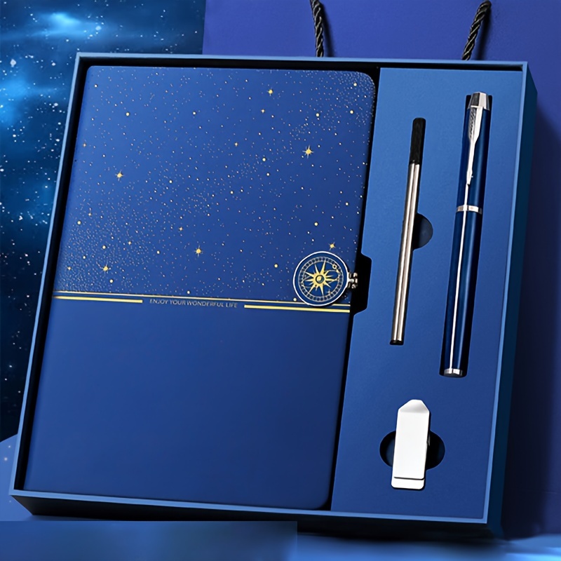 

4-piece Deep High End Business Notebook Set With Magnetic And Leather Cover, Comes With Pen Usb Drive And Pen , Birthday, Christmas Day, And Handheld Gifts