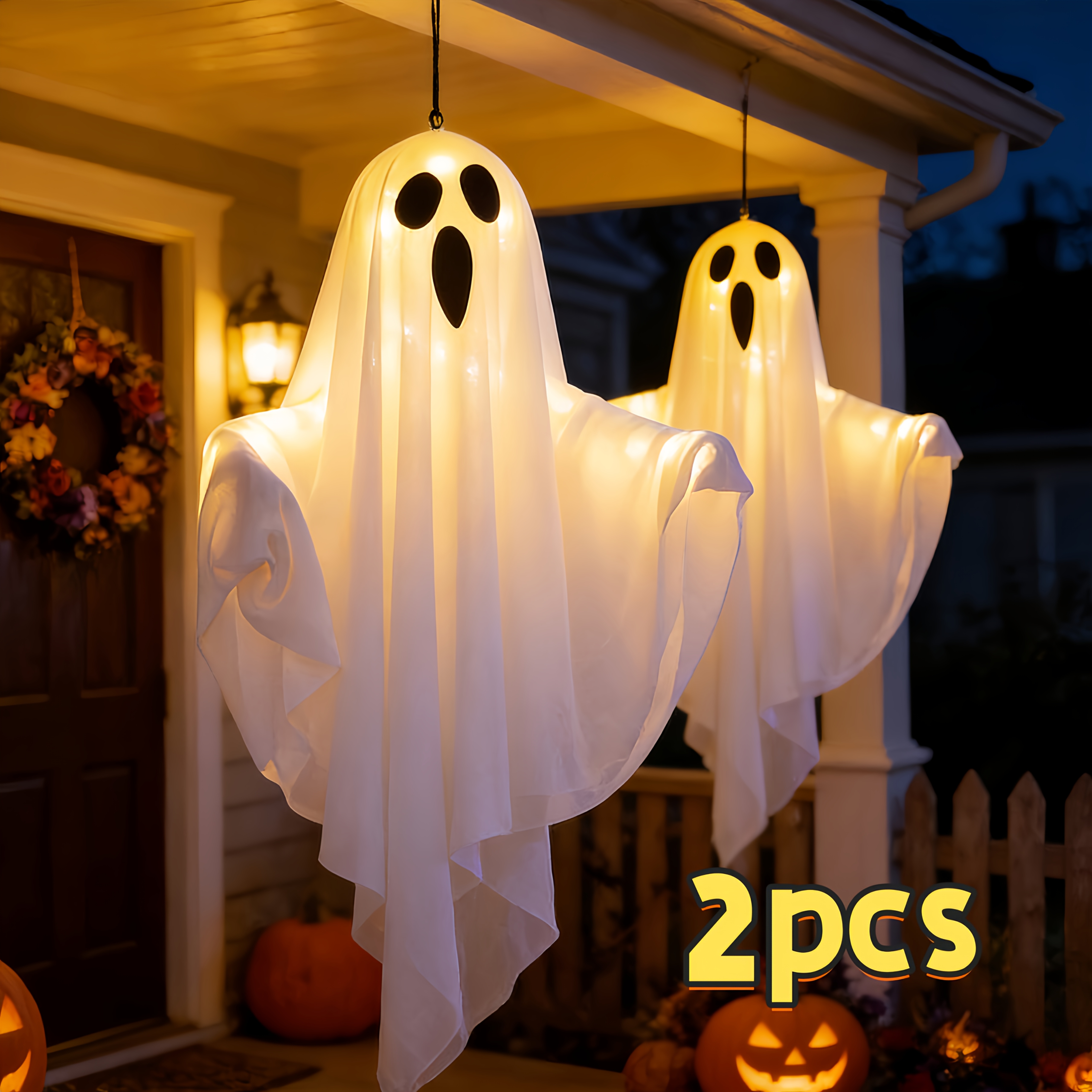 ハロウィンdiy光るデコレーション。ハロウィンle ｜20インチ 光る目付き 庭・ガーデン・ポーチ・木用｜電池式屋外オーナメント｜マルチモード点灯｜吊り下げロープ付き｜秋祭りや秋 のデコレーションに最適