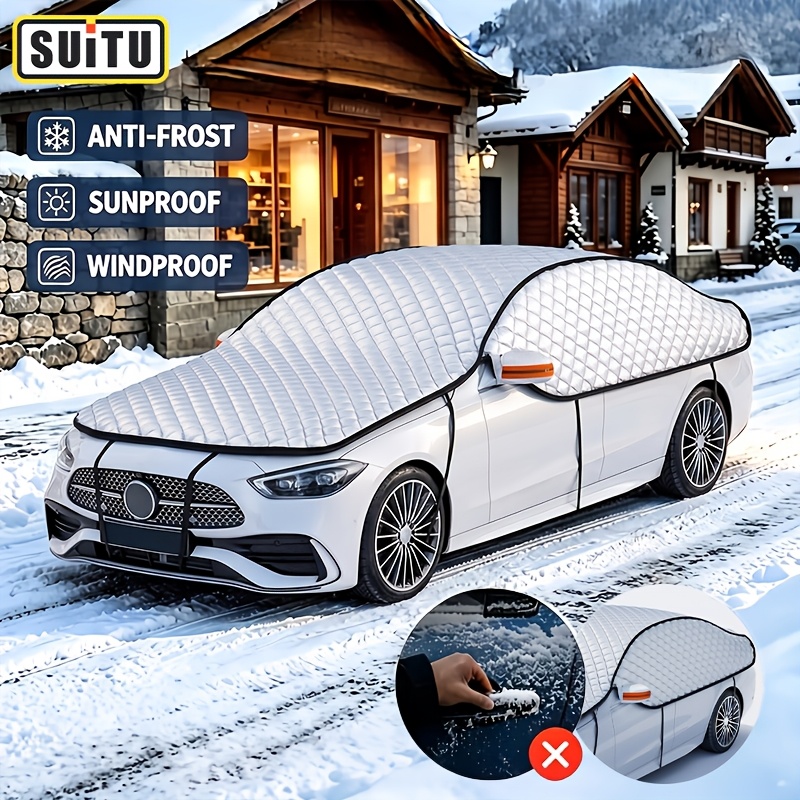 TEMU Suitu Thickened Car Snow Cover, Shield Against Snow, Frost, Fog And Sunlight. Windproof Straps Tight Fit, Covering All Windows And Sunroof. Fits