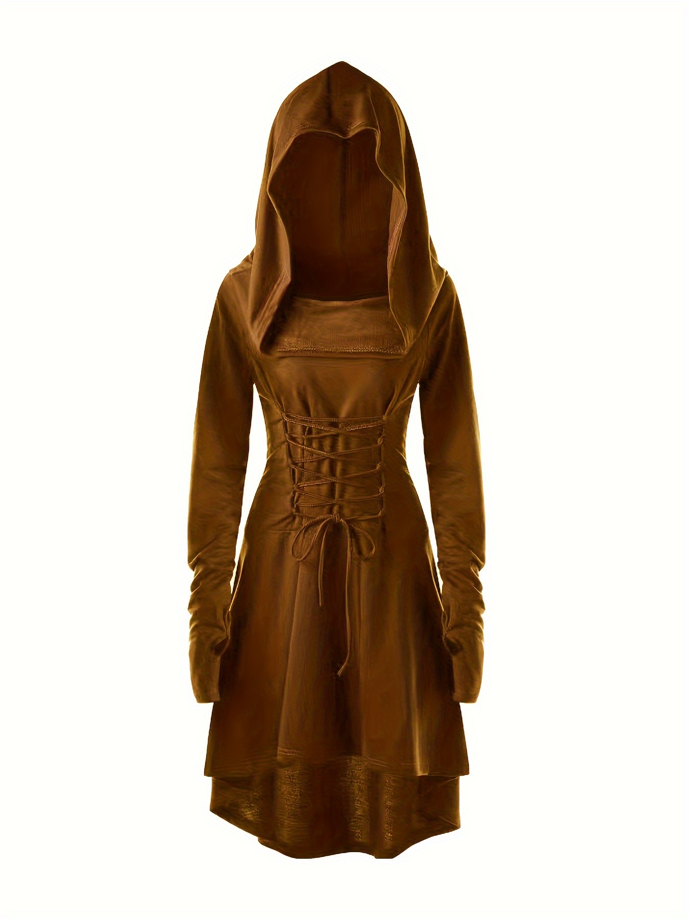 Renaissance Costumes Lace Up Hooded High Low Dress Womens Renaissance  Costumes Hooded Robe Lace Vintage Temu