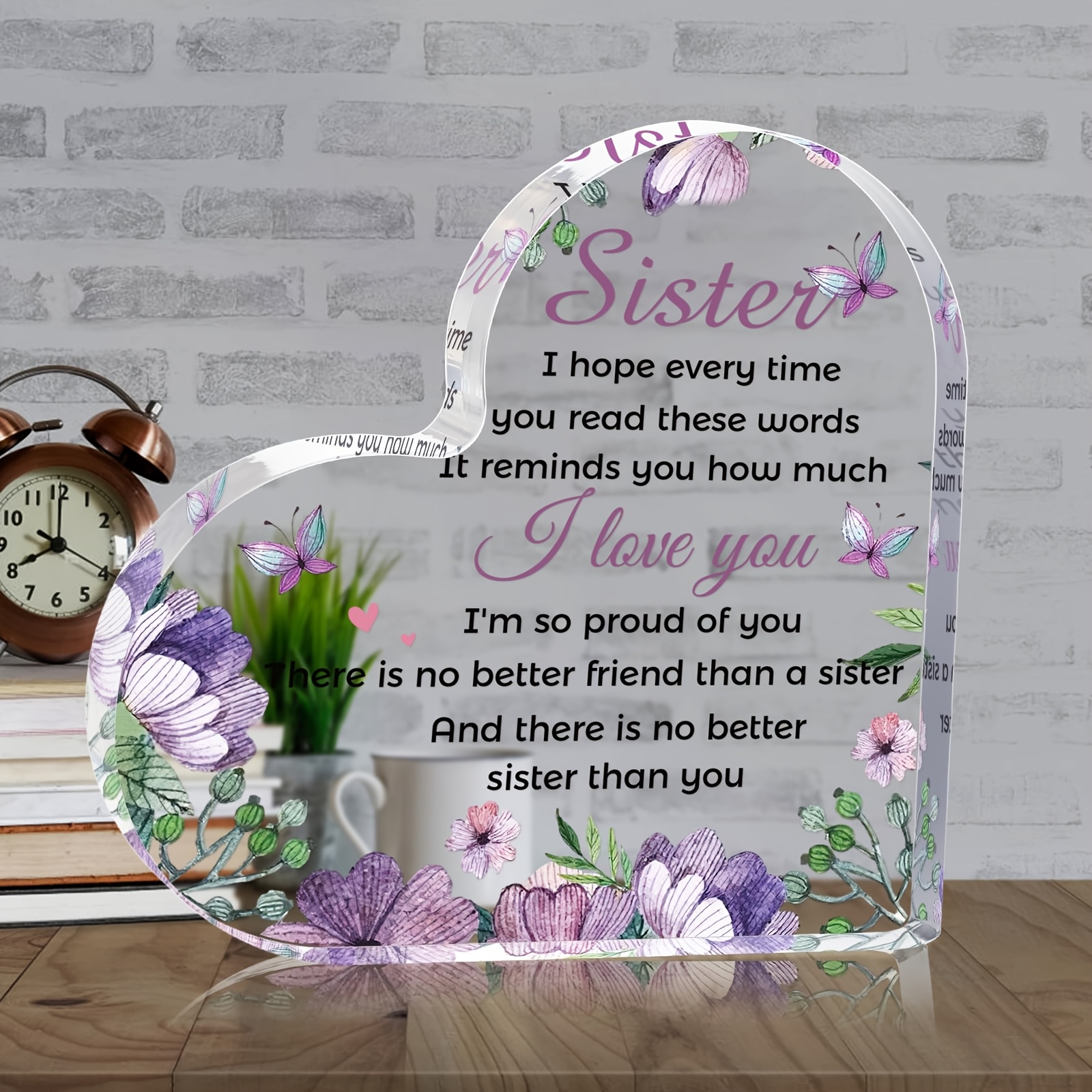 TEMU 2d Flat, Sister Birthday & Sister Gift Acrylic Plaque - Name & Date Desk Decor With Sister " Sister Language" - Christmas, Wedding, For - Token