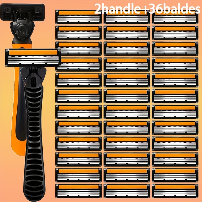 Men's 3-layer Manual Razor Set, With 2 Handles And 36 Replacement - Perfect For Care!