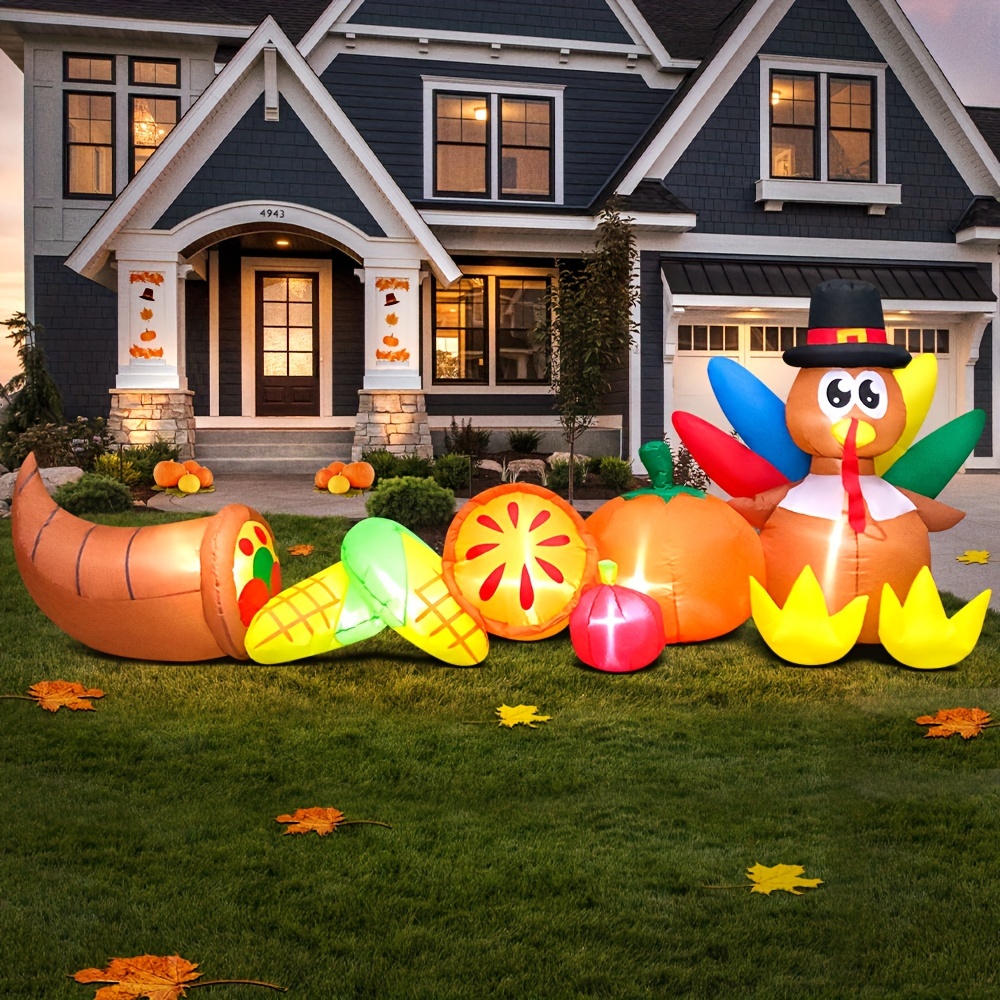 

10ft Thanksgiving Inflatables Long Turkey Pumpkin With Corn Thanksgiving Inflatables Outdoor Decorations With Led Lights, Blow Up Turkey Yard Decorations For Fall, Holiday, Outdoor, Party, Lawn Décor