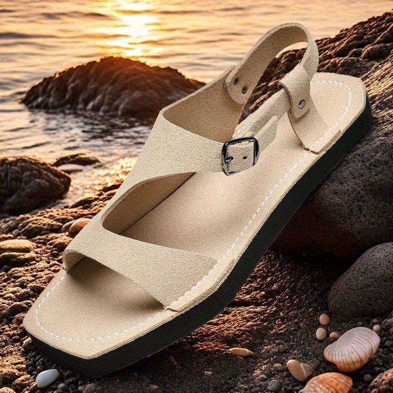 mens summer sandals slip on lightweight breathable pu upper with adjustable strap non slip thick   sole for casual beach outdoor wear yellow tan eu 38 47 strappy sandals minimalist   durable   insole vacation shoes    able footwear travel shoes Product details 7