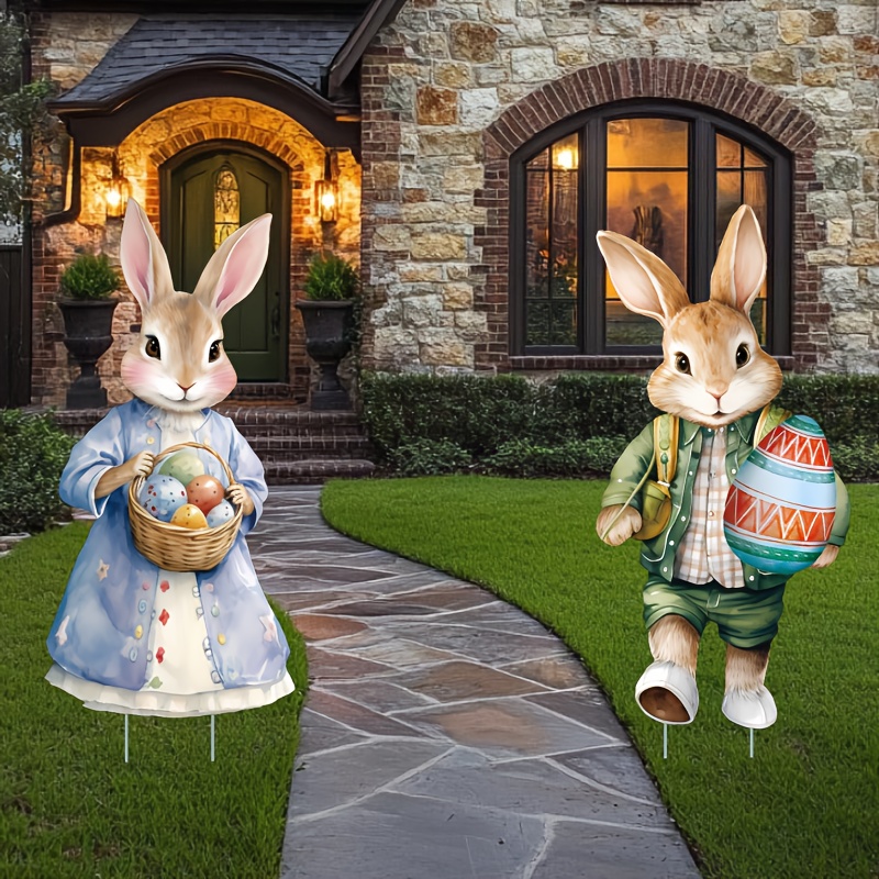 

2 Easter Yard Signs, Rabbit Outdoor Signs With Stakes, Easter Rabbit Lawn Decoration, Easter Yard Decoration, Easter Lawn Decoration, Suitable For Home Decoration