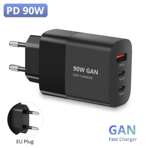 item picture 90 fast charger 3 port usb c wall charger compact travel charger pd qc pps compatible universal charging block for laptop macbook ipad iphone 17 16 15 14 13 12 samsung xiaomi and more