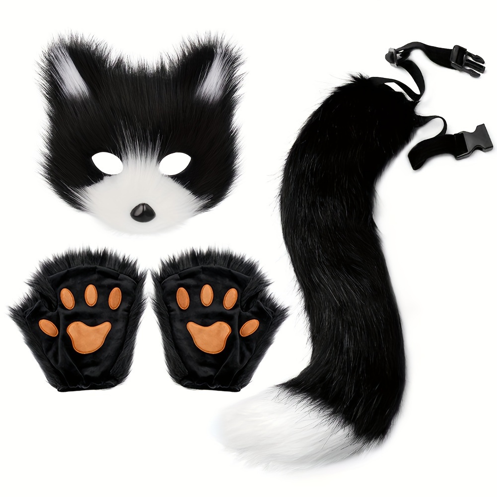 

3-piece Fox Cosplay Set: Plush Mask, Gloves & Tail - Perfect For , Masquerade Parties & Anime Conventions Costumes Mask