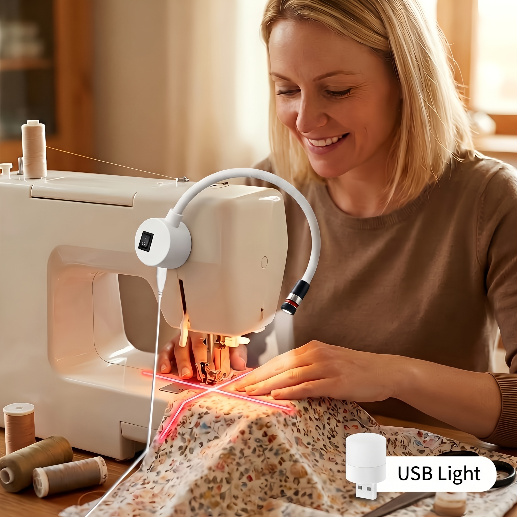 TEMU Magnetic Positioning Quilting Light For Sewing Machine, Red Guide For Straight Stitching, Quilting Red Light, Adjustable And Usb Light