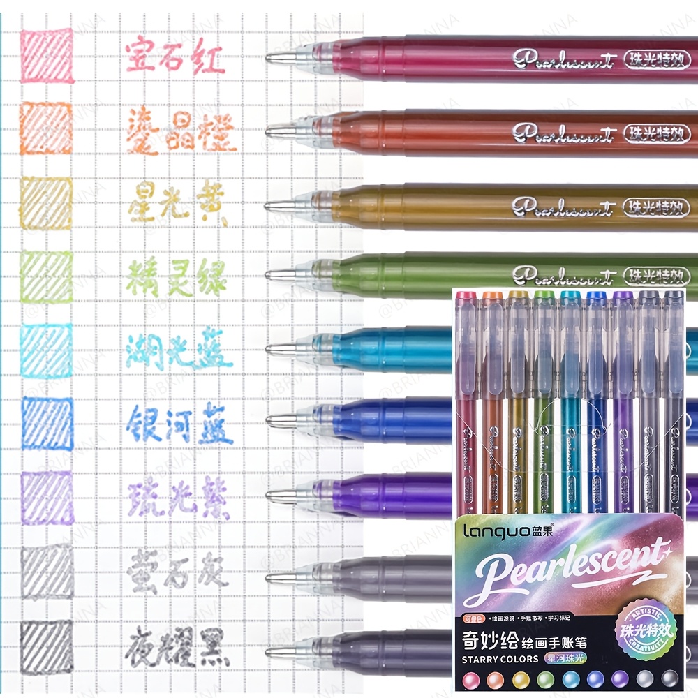 TEMU LANGUO Nouveau Lot de 9 Stylos Gel Colorés Pailletés, Stylo Gel Pailleté à Pointe Moyenne pour Écriture, Peinture, Coloriage pour Adultes et