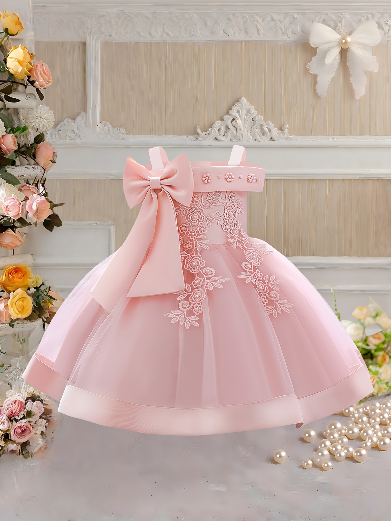 random print random pattern girls bow tulle puff sleeve - Temu Oman