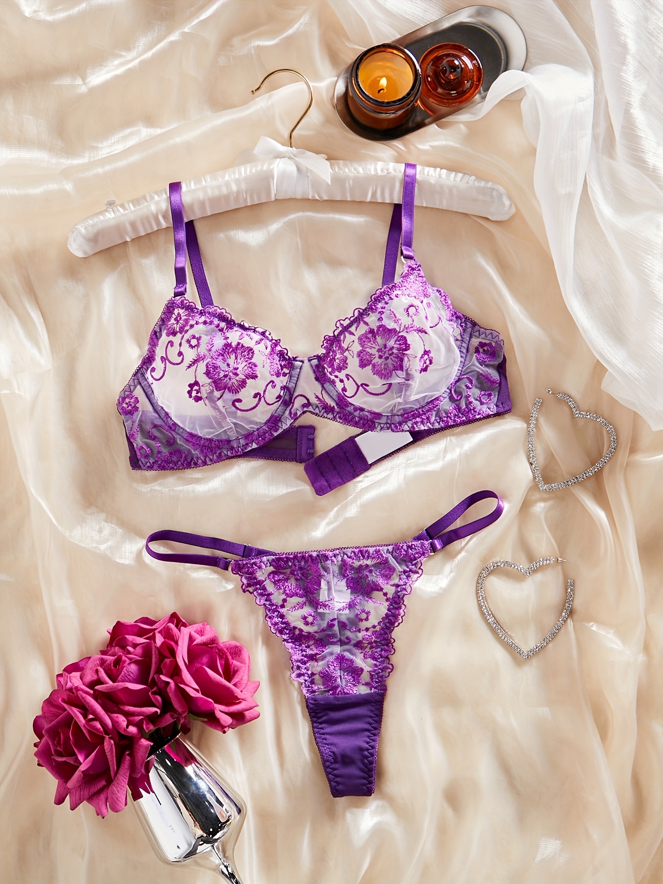 Buy Tace Women Purple Floral Cotton Silk Lingerie Set Online at