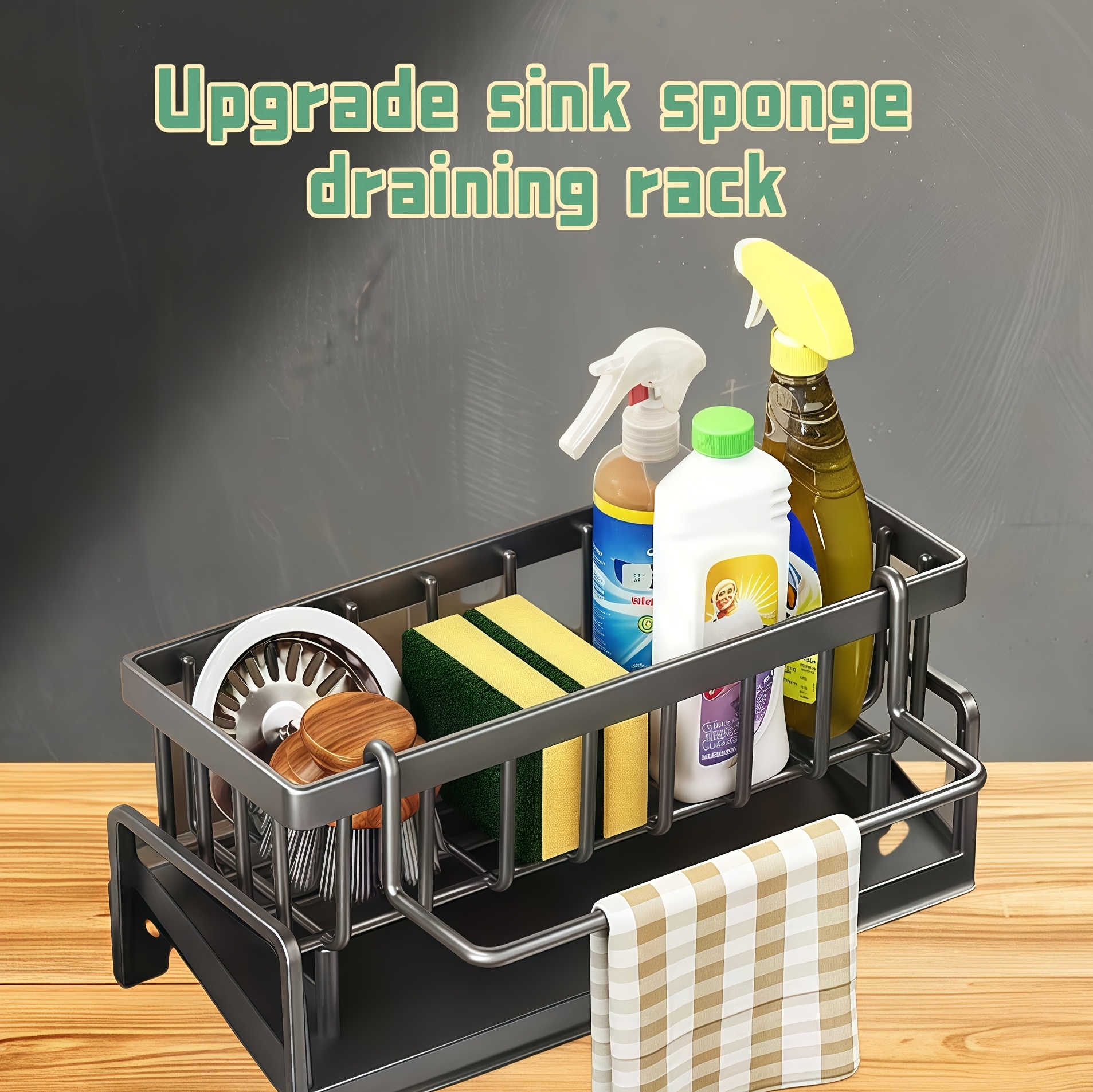 1  sink organizer   plastic dishwashing rack with drainage for sponges cloths soap storage details 0