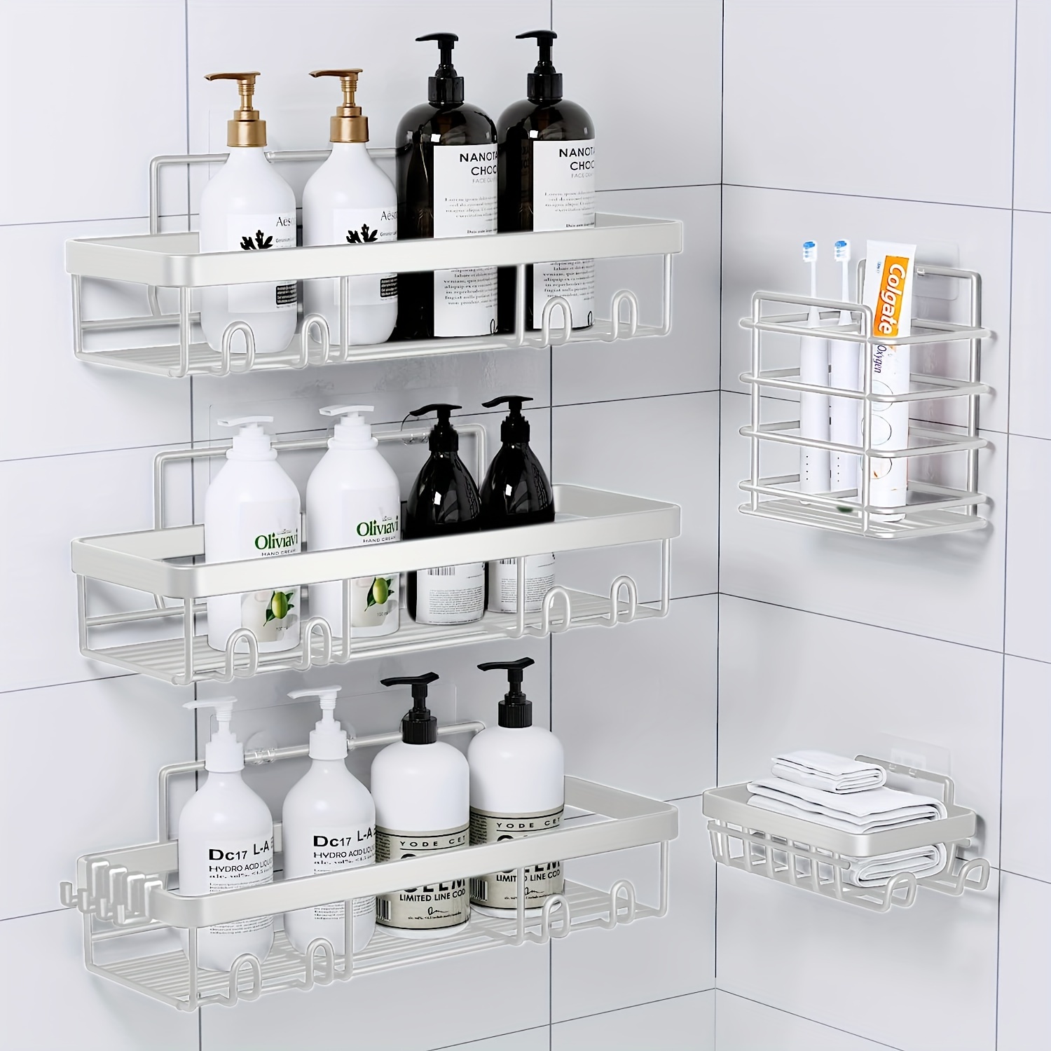 Set Di 2 Portaoggetti Per Doccia, Cestino Per Doccia, Supporto Per Bagno Senza Foratura Rastrelliera Per Bagno 84487731