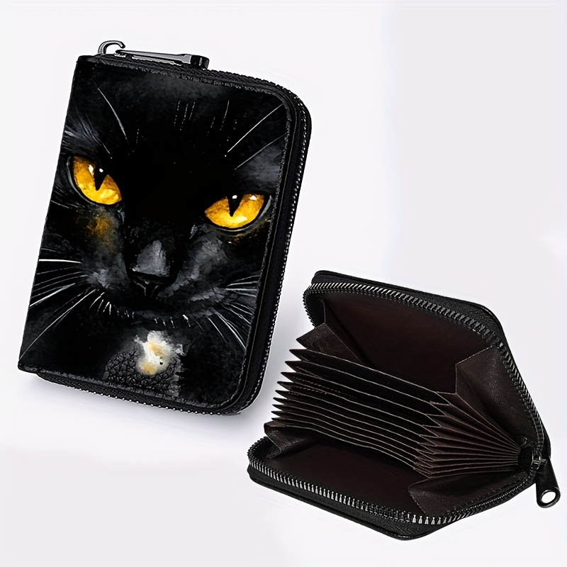Black Cat Print Wallet With Zipper Closure, Coin Purse & Keychain – Gothic Style Everyday Card Holder For Women, Dark Aesthetic Design, Everyday Wallet | Cat | Functional Compartments, Cat Wallet