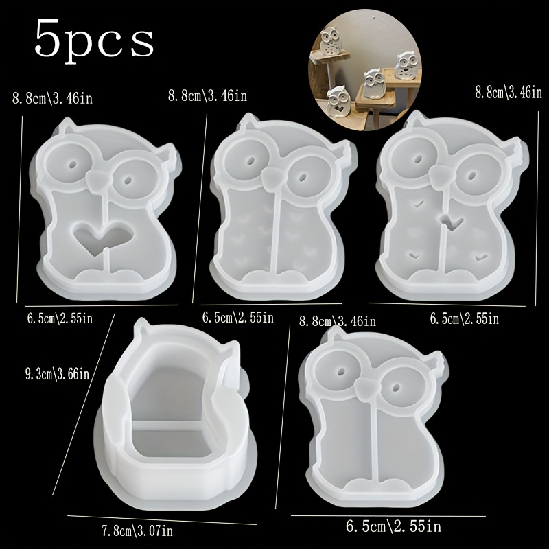TEMU Stampo in Silicone a Forma di Gufo DNEJIU da 5 Pezzi per Resina/Epoxy Argilla - Stampi a Silhouette di Gufo con 5 Stili (Appollaiato, Seduto,