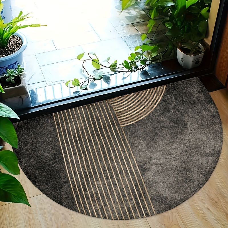 TEMU 1pc Modern Semi-circular Flannel Door Mat Suitable For Indoor/outdoor Use, Geometric Floor With Pvc Backing & Machine Washable - Soft Adhesive