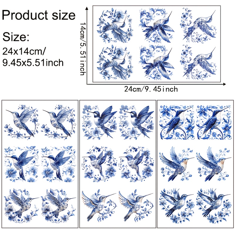 TEMU 4 unidades de papel de transferencia floral de estilo porcelana azul y con un , ideal para tazas de cerámica, macetas de suculentas y