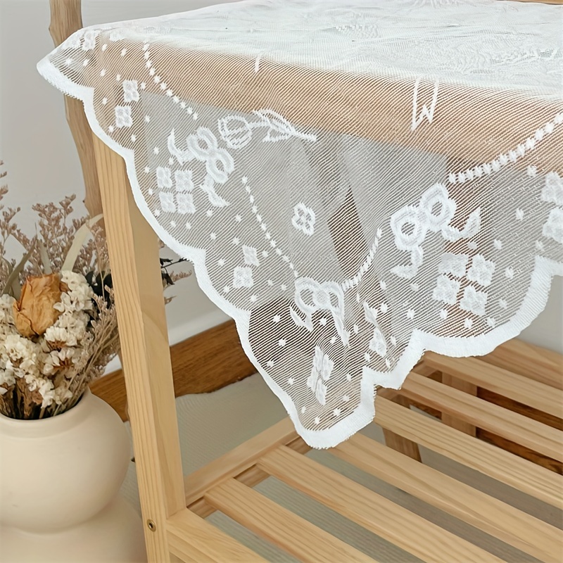 Tulip Bouquet Lace Tablecloth Tea Table Bedside Table Cover Plain Beige Three-dimensional Bow Lace Tablecloth