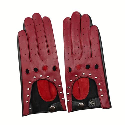 guantes de cuero para mujer con función de pantalla táctil y detalles de remaches para múltiples ocasiones