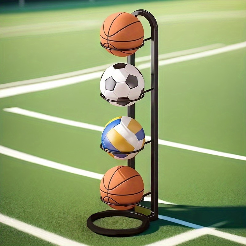 

Adjustable Height Sports Ball Storage Rack For Teenagers 14+, Four-layer Iron Basketball Soccer Volleyball Organizer Stand