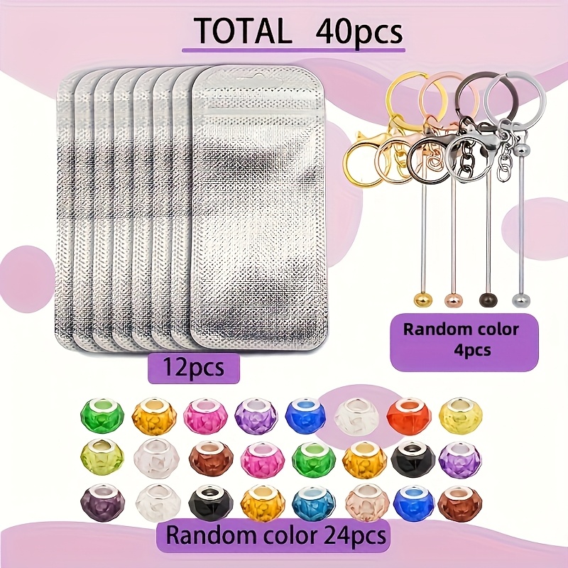 TEMU 40pcs Diy Large Hole Bead Random Mixed Color Keychain, Packaging Bag Combination, And Random Mixed Color Accessory Bead Set, Very Suitable For