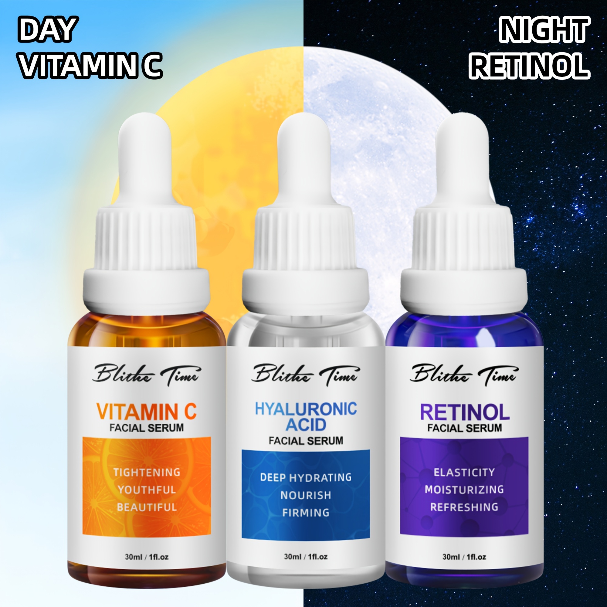 30ml * 3 komada/set Esencija za lice u tri bočice, Intenzivna hidratacija, Set za praznični poklon, Svijetlo bež set za njegu, Esencija za hidrataciju lica, Sadrži hijaluronsku kiselinu, vitamin C, retinol Sefralls