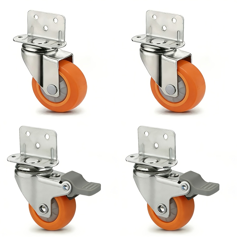 TEMU 4 Pack, 2 Inch Swivel Casters L Mounting Plate 2 With Brake 2 Without Brake For Furniture Flower Stand Crib Load Capacity 25 Kg Per Wheel