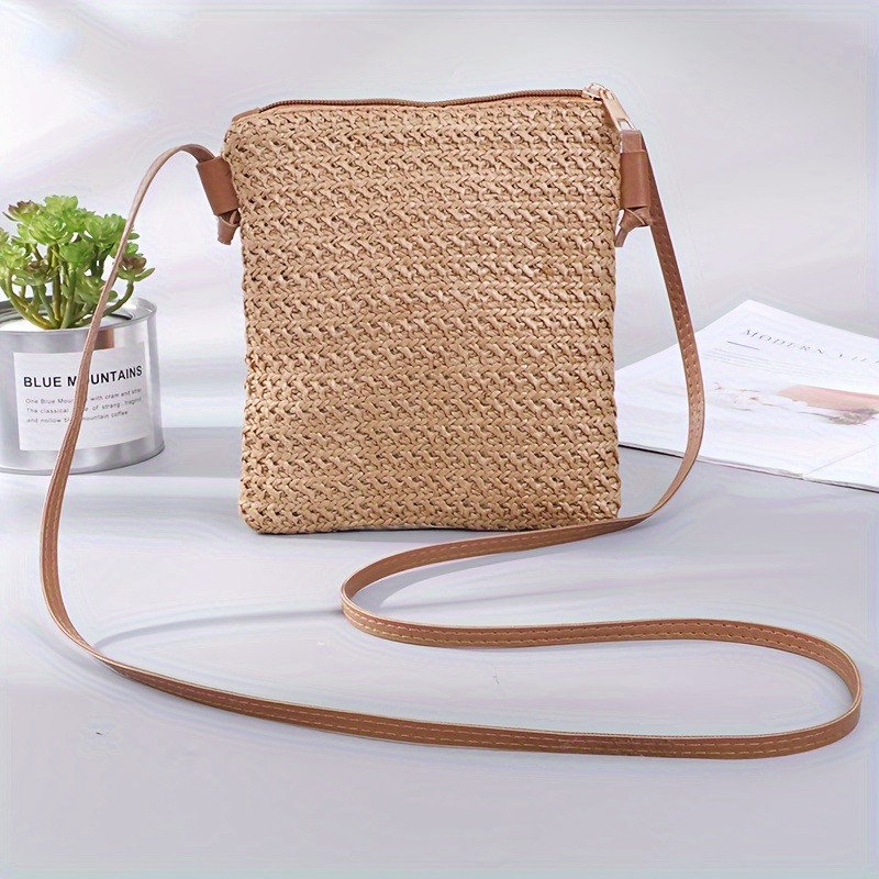 

Summer Beach Vacation Travel Fashion Simple Mini Crossbody Shoulder Bag - Solid Color Straw Woven Handbag For Women