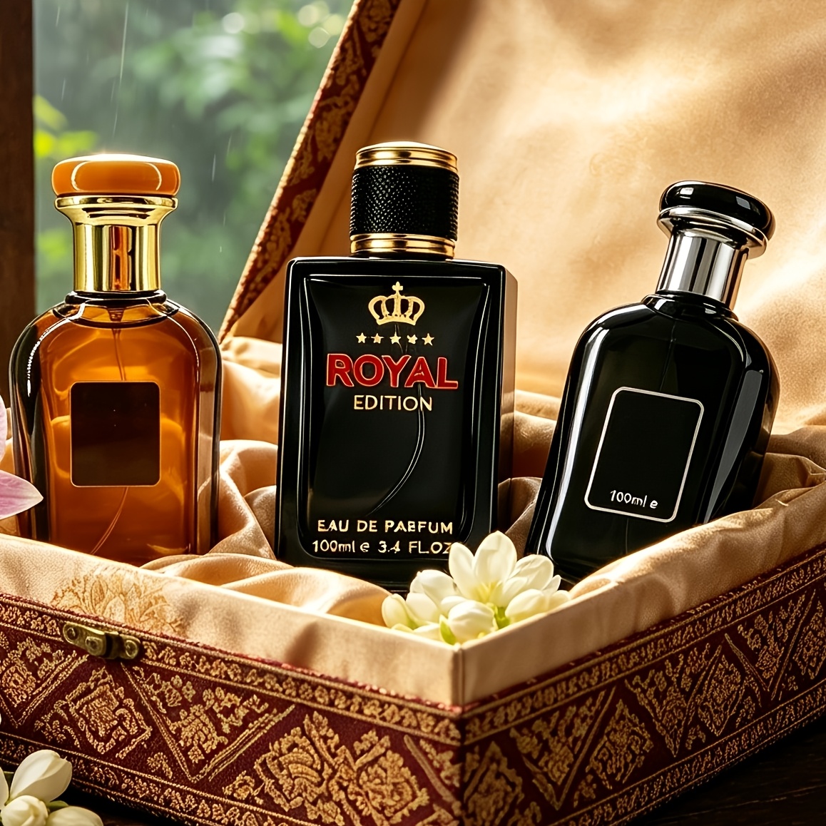 Image of 3pcs Set Of Luxurious Arabic Men's Hair And Body Spray Set, Hair Perfume, Black Crown Oriental Rose And Clear Sandalwood Oriental Fragrance, Large Capacity 3 Bottles