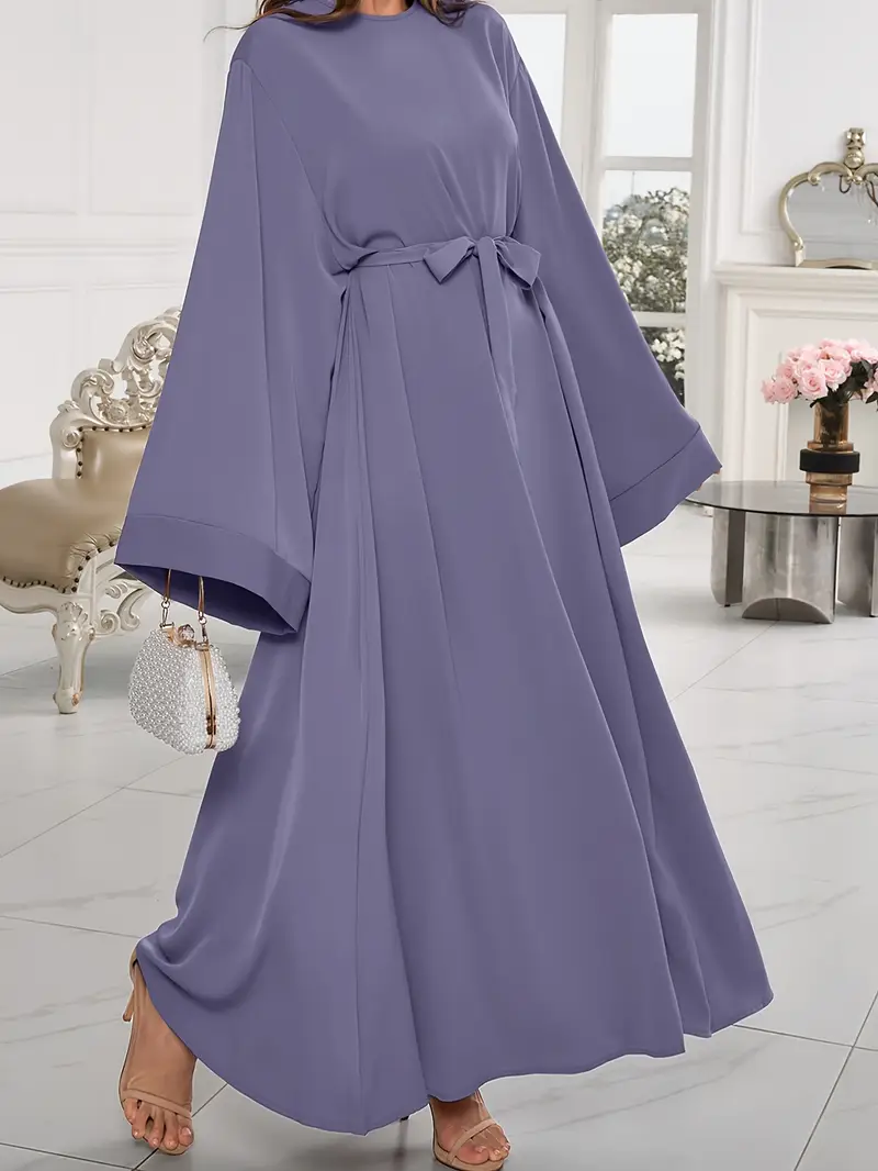 islamic long sleeve dresses Elegant Muslim A-Line High neck occasion dress with High Collar, Full Sleeves, Ruched Organza, and Floor Length