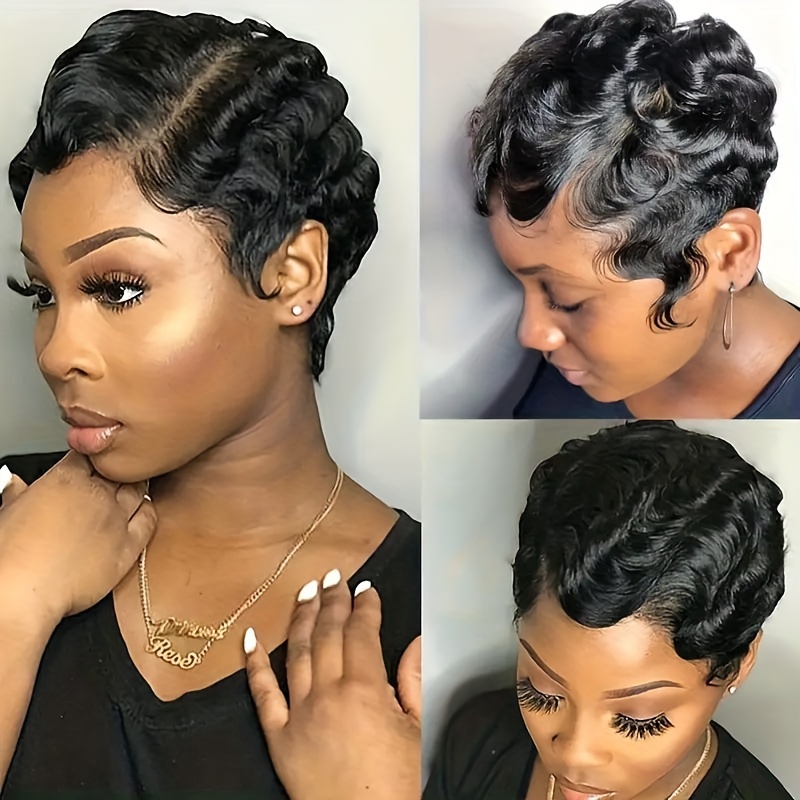 

Basics Unisex-adult Pixie Cut Wig | Brazilian Remy Human Hair | Full Machine Made With Rose Net Cap | 180% Density Loose Wave | Short Bob 5 Finger Wave Style | Suitable For All | 4-inch Length