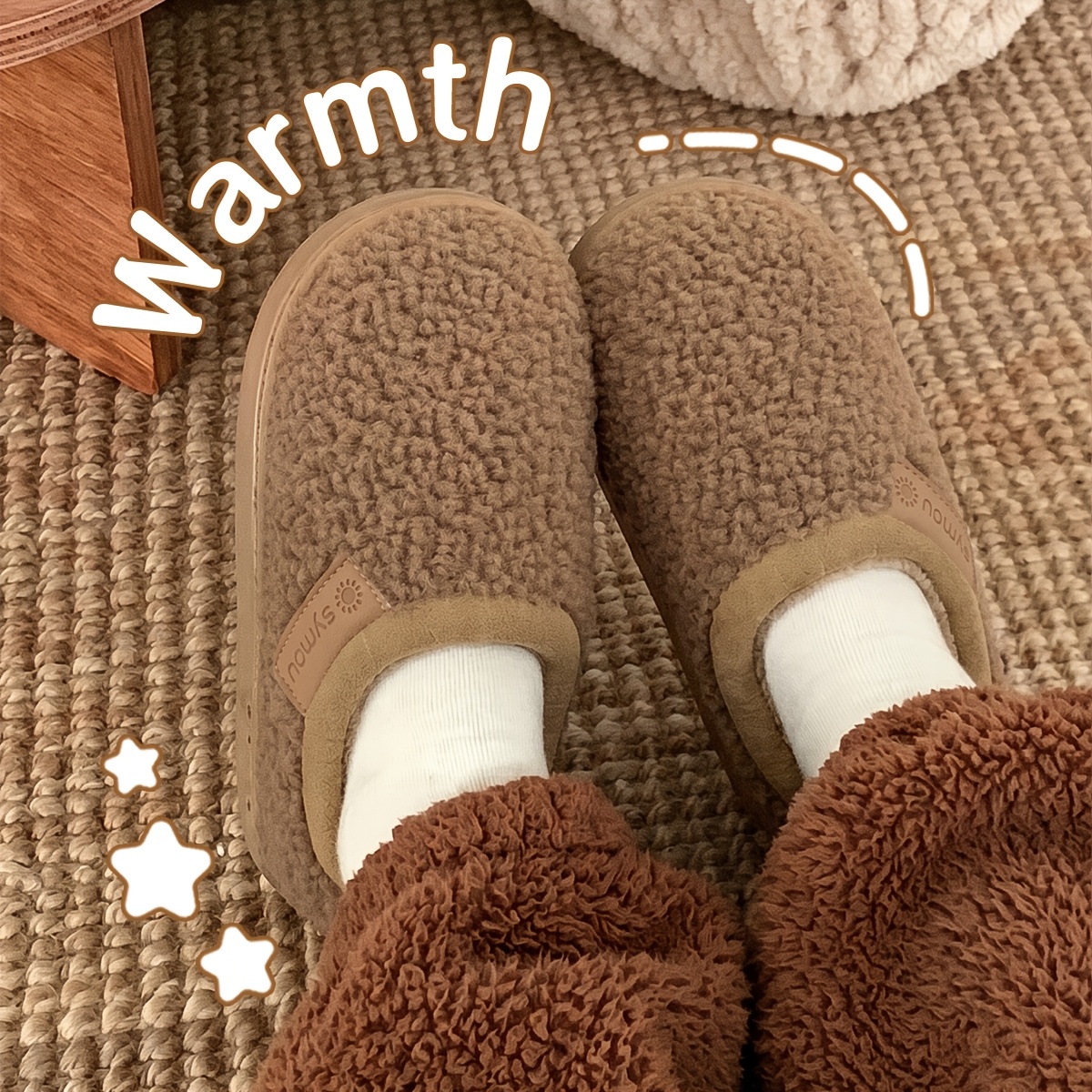 TEMU Fxai Women's & Men's Winter Slippers Suitable For Home, Snow, And Maternity Use - Thick-soled Sole With Warm Enclosed Heel, Soft Furry