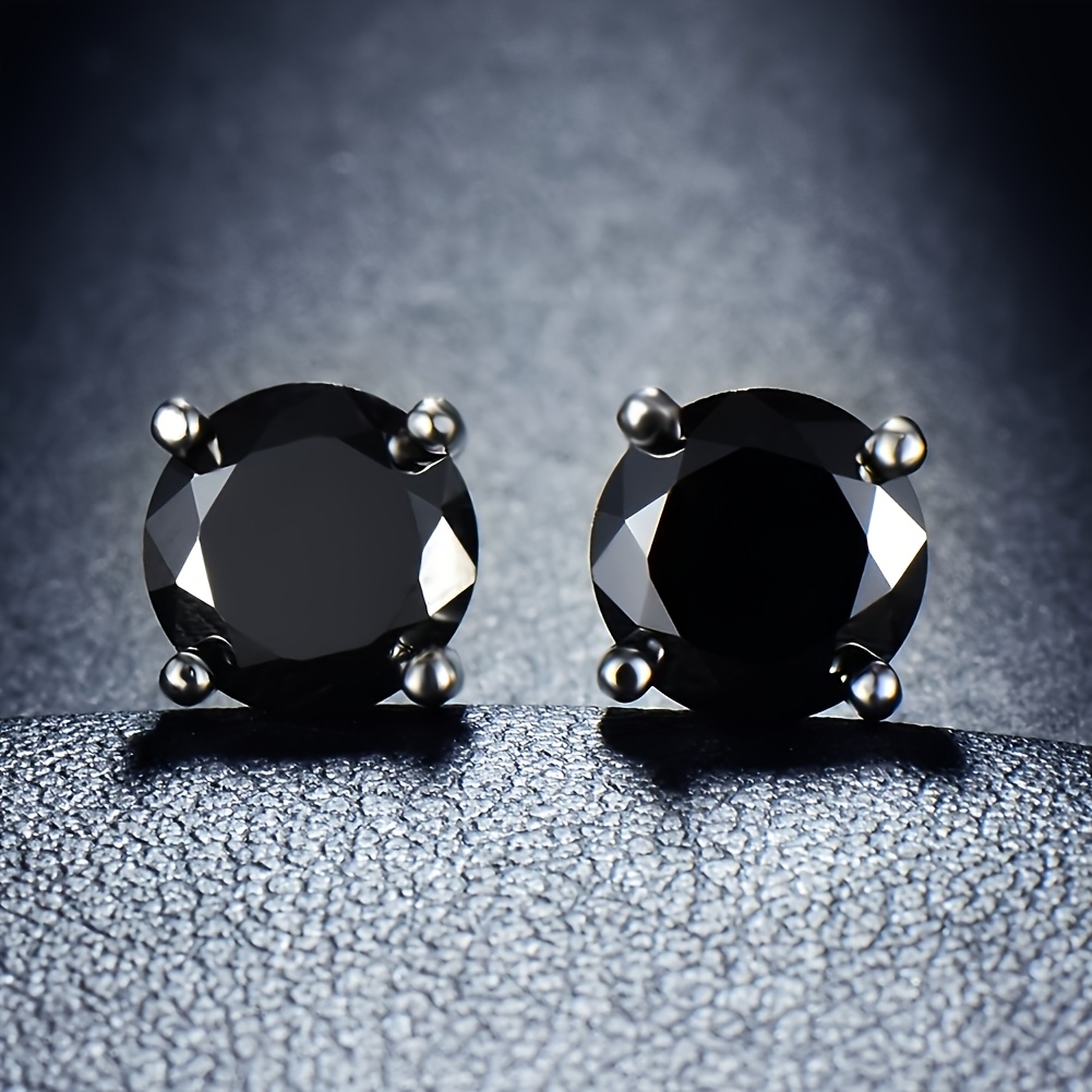 Women's Elegant Black Synthetic Zirconia Stud Earrings