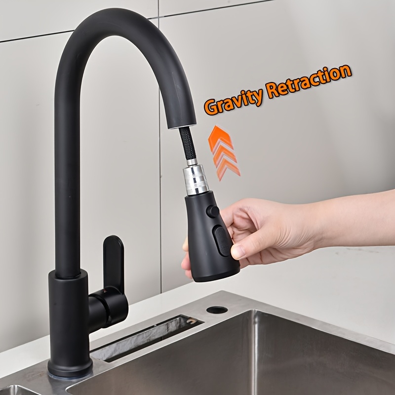 Image of A Pull-out Faucet For Kitchen Sinks, Featuring For Hot And Cold Water, An Extendable Shower Nozzle, Suitable For Kitchen And Bathroom Sinks, And Designed For Single-hole Installation.
