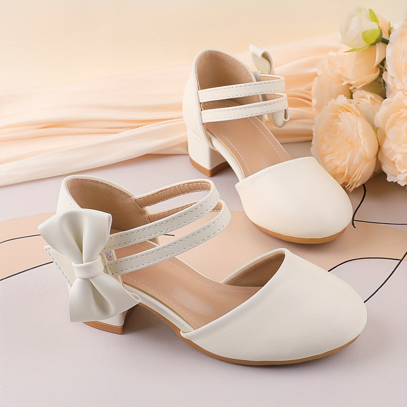 New 5-* Year Old Girls' White High Heels Chunky Heel Hollow Round Toe  Breathable Bow Elegant * Princess Shoes Spring, Summer And Autumn Daily  Wedding * Banquet Festival Dress Graduation Ceremony Can ...