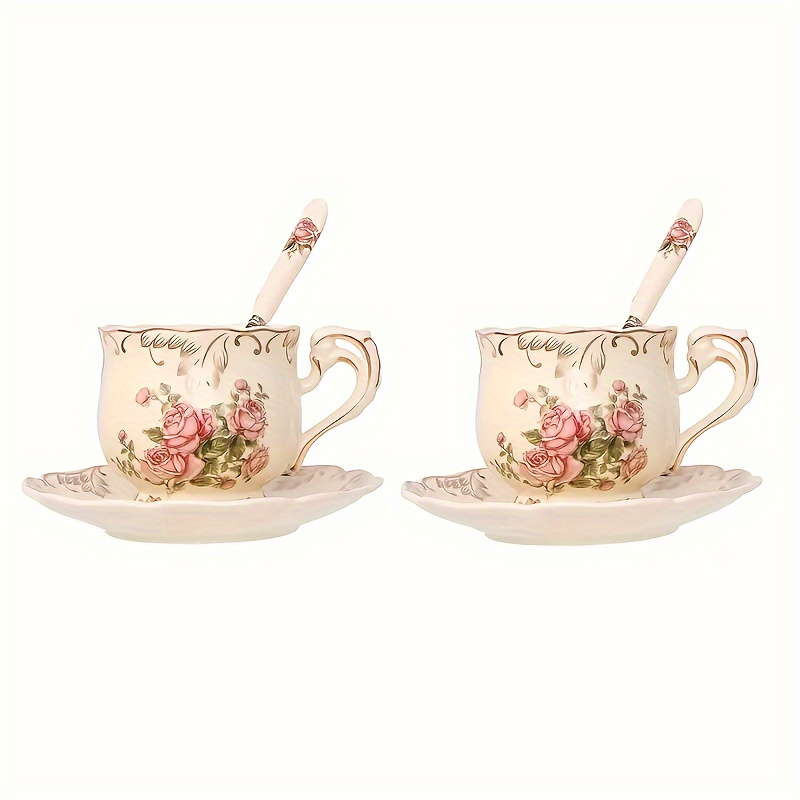 TEMU 2 Sets Of European Ceramic Coffee Cup Set English Afternoon Tea, Tea Party, Breakfast, Home, Garden, Vintage Elegant And Saucer Set