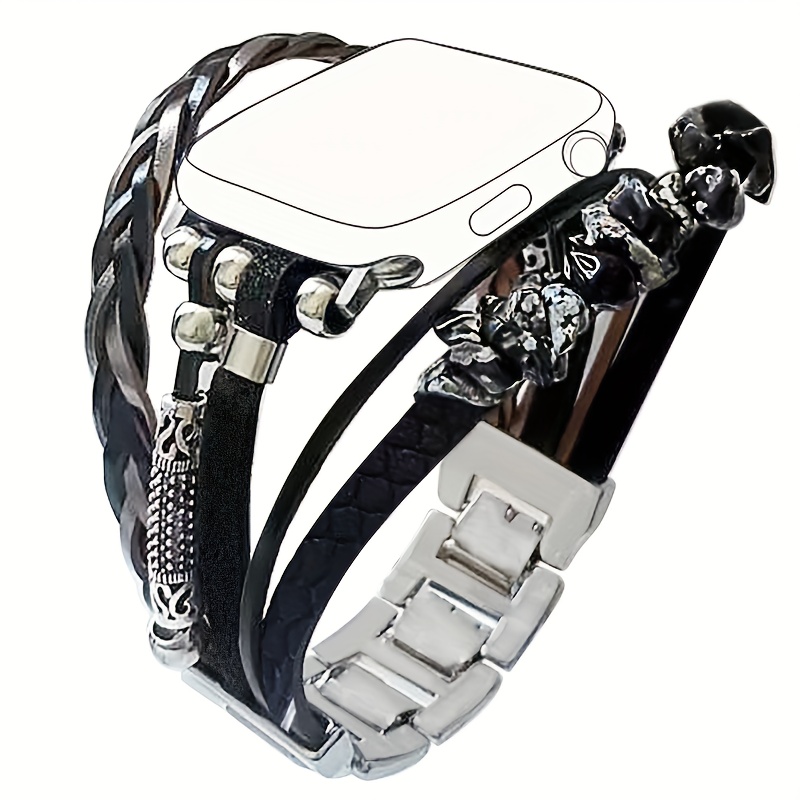 TEMU A Soft And Comfortable Synthetic Leather Strap With Colorful Mosaic Stones, Compatible With For Watch Sizes 38/40/41/42/44/45/46/49mm. The