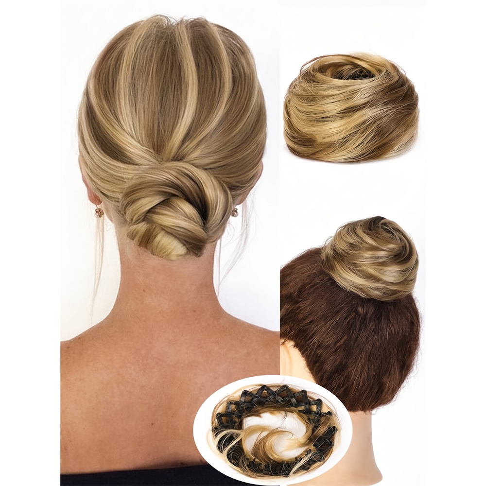 TEMU Synthetic Nest Meatball Head Wig Hair Extension 4-inch Black Light Brown Dark Brown Pick Dyeing Suitable For Women's Halloween Wig Festival Hair