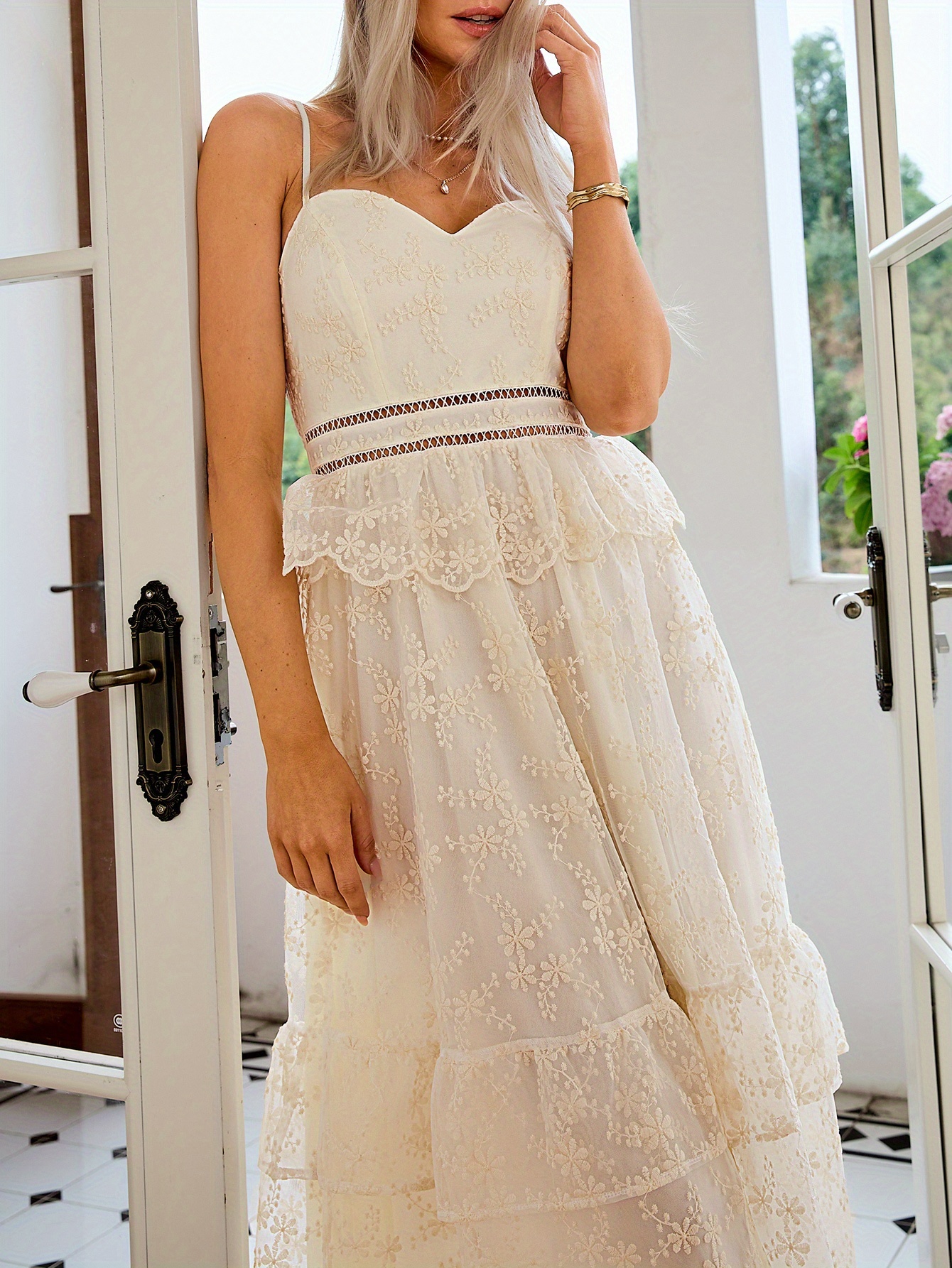 elegant long lace layered dress a - Temu