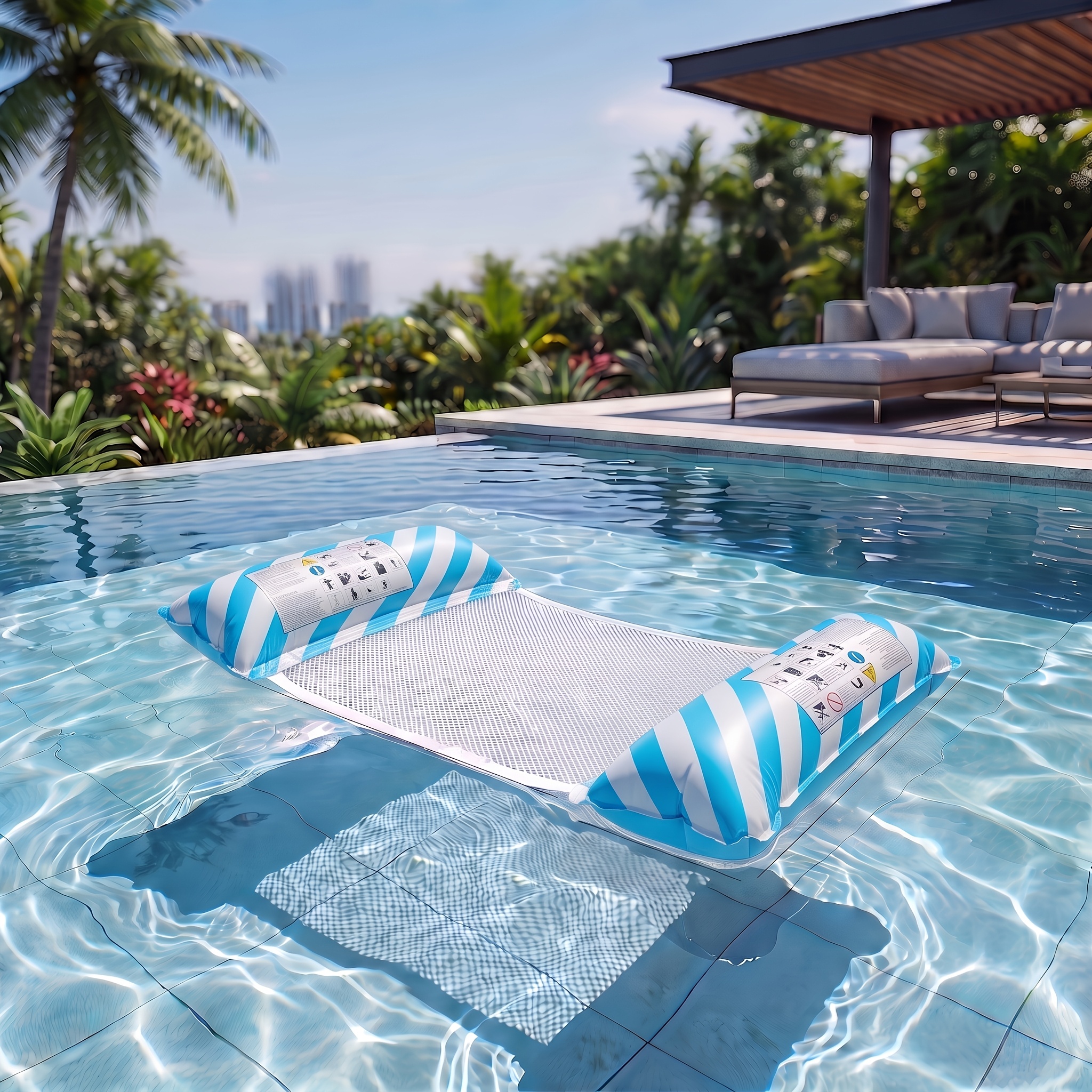 Lemon Print Inflatable Float Lounge Chair with Pillow