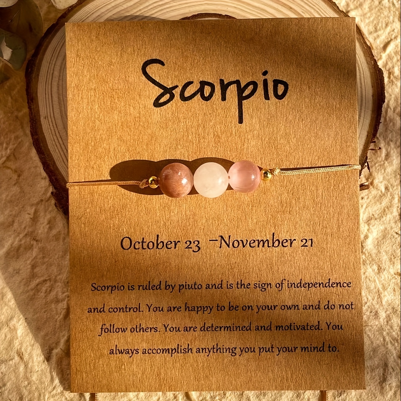 TEMU Fashionable Hand-woven Birthstone 12-zodiac Adjustable Bangle Bangle Bracelet And Anklet Set With Cards, Natural -style Fashion Accessories For