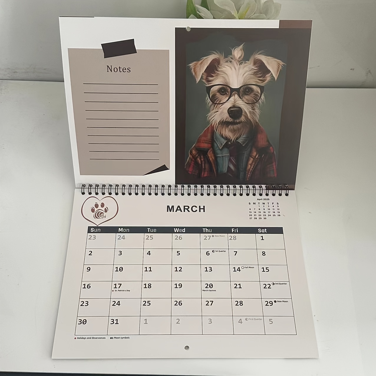 2025 Dog themed Desk Calendar 12 month Spiral bound Flip Temu