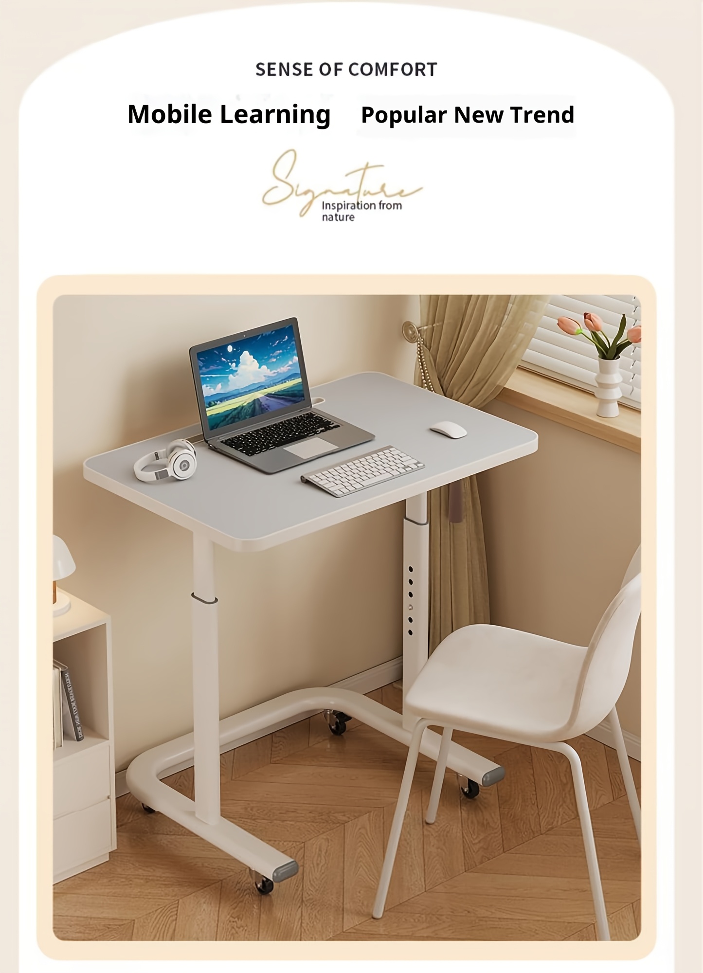 Multifunctional Height-Adjustable Table with /Metal Frame & MDF Top - Modern Entryway Desk Suitable for Shoe Bench, Sofa Side Table, Snack Storage, Compact Home Office Desk, Space-Saving Furniture for Small Spaces, Assembly Required