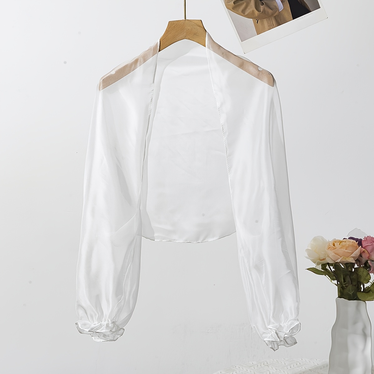 Image of 1pc Solid Color Chiffon Shawl, Fashionable And Versatile Long Sleeve Wrap