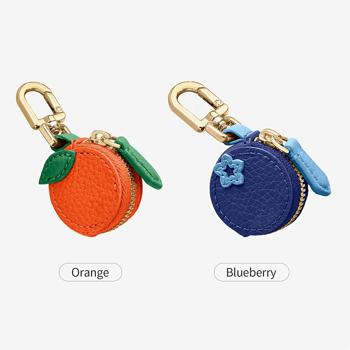 TEMU 2pcs Cute Orange Blueberry Shaped Mini Zipper Coin Purse, Detachable Carabiner Keychain Lychee Texture Earbud Storage Bag, Tiny Pouch Backpack