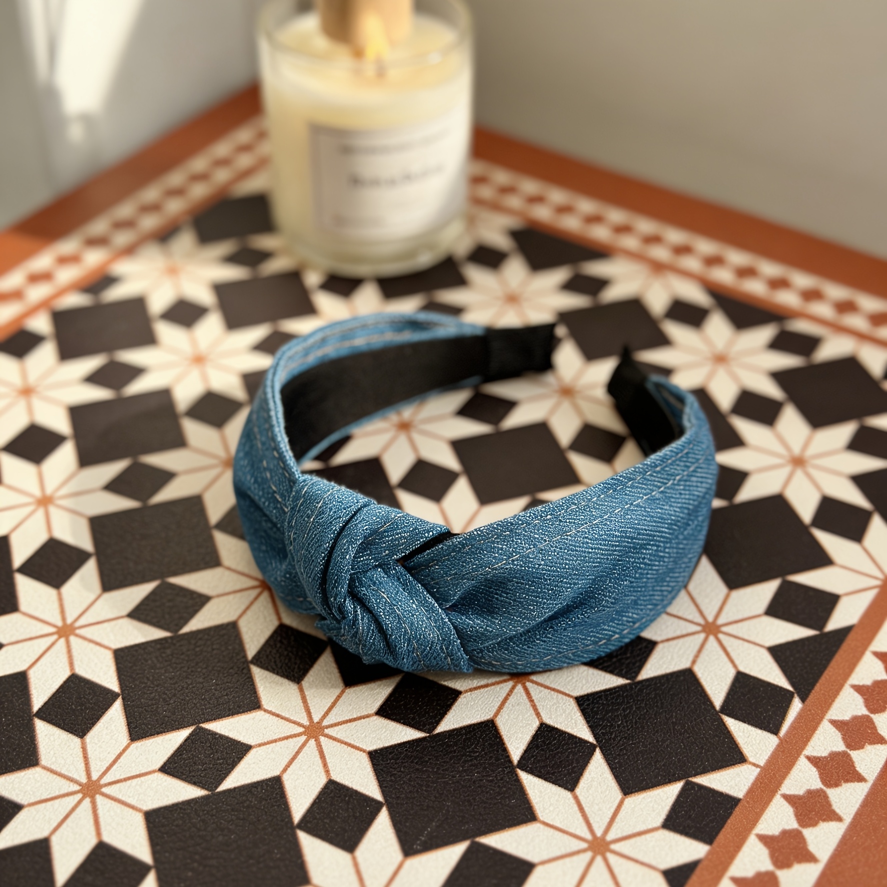 TEMU 1pc Of Denim Fabric Women's Hair Accessory, Hair Hoop Headband, Fashionable Dark Blue Wide-edge Knotted High Skull Top Hair Hoop Headband,